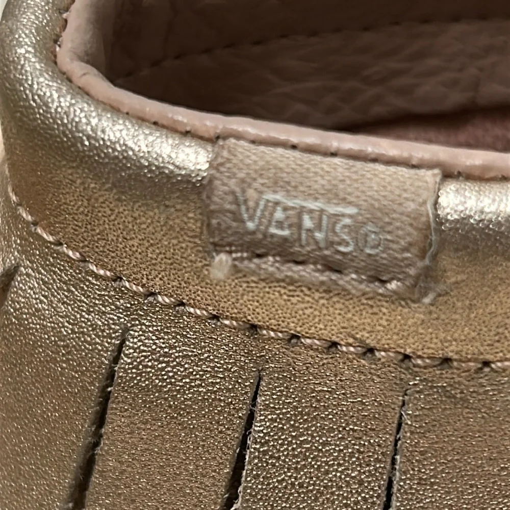Vans fringe moccasin pink suede sneaker kids toddlers Slip In loop strap size 7